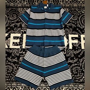 Burberry Navy and White knitted short sleeve and match shirts